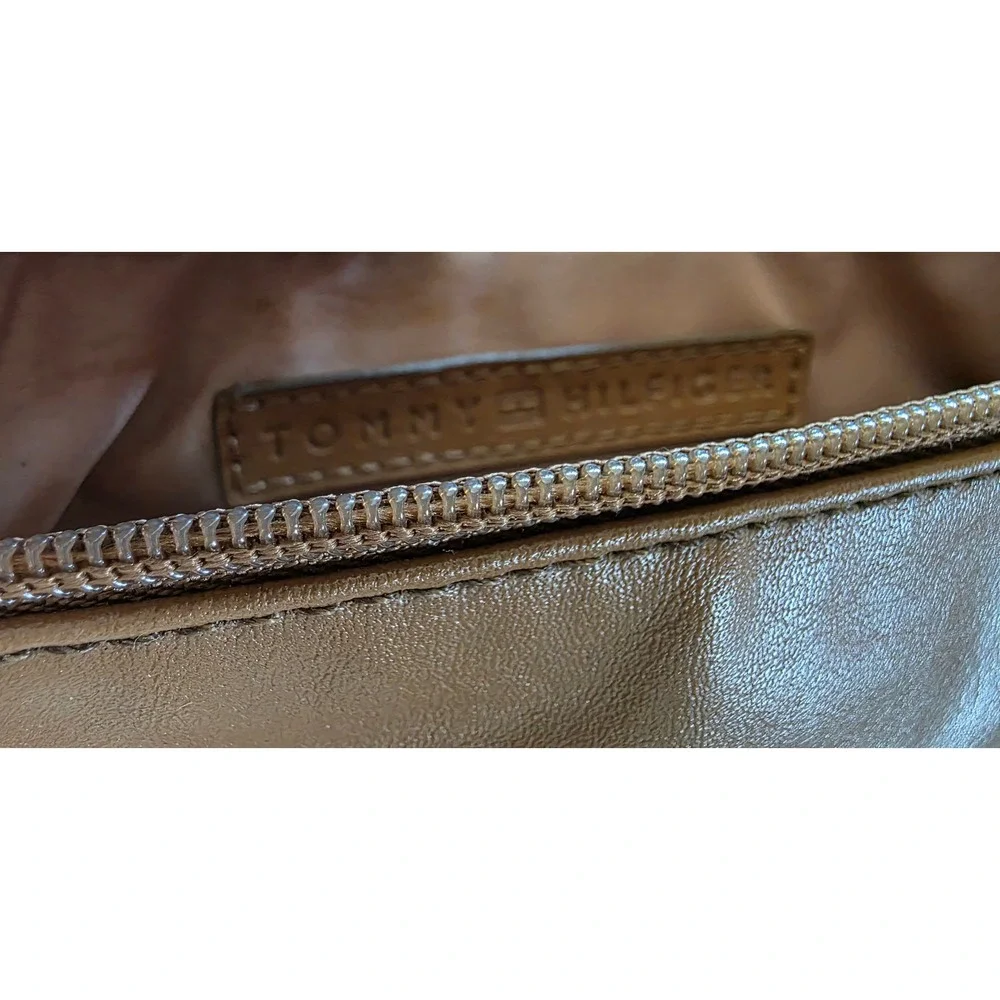Tommy Hilfiger Tan Faux Leather Grommet Strap Shoulder Bag Slouchy Hobo Brown